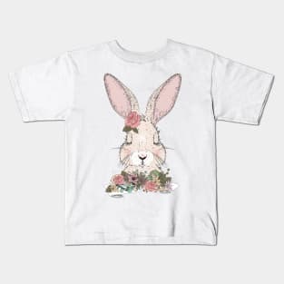 dreaming rabbit with floral ornament Kids T-Shirt